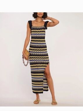 NWT Heartloom Bennet Cotton Chevron Knit Crochet Maxi Dress Size L